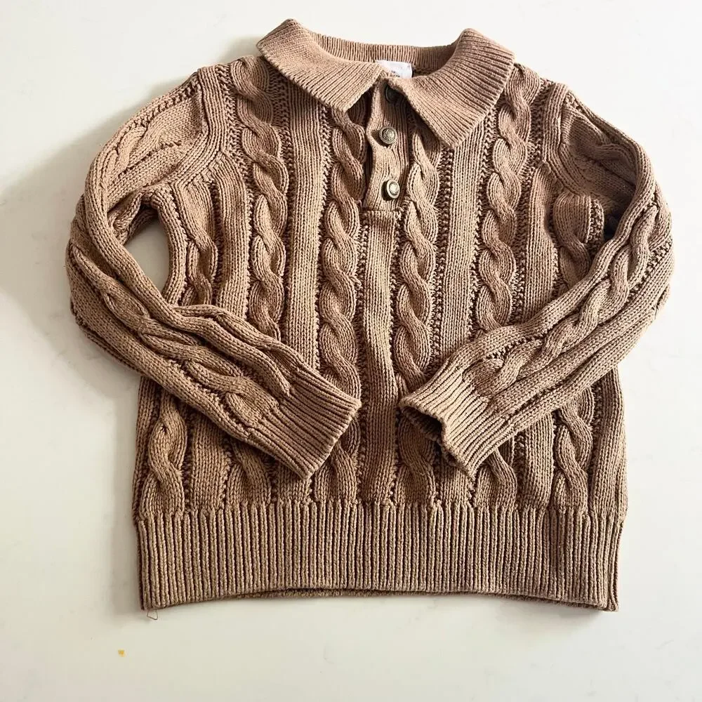 Lil Legs Analogie Camel Cable Knit 100% Cotton Polo size 2